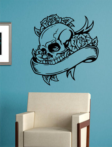 Skull Roses and Banner Art Decal Sticker Wall Vinyl - boop decals - vinyl decal - vinyl sticker - decals - stickers - wall decal - vinyl stickers - vinyl decals