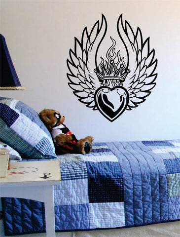 Heart Crown and Wings Tattoo Design Decal Sticker Wall Vinyl Decor Art