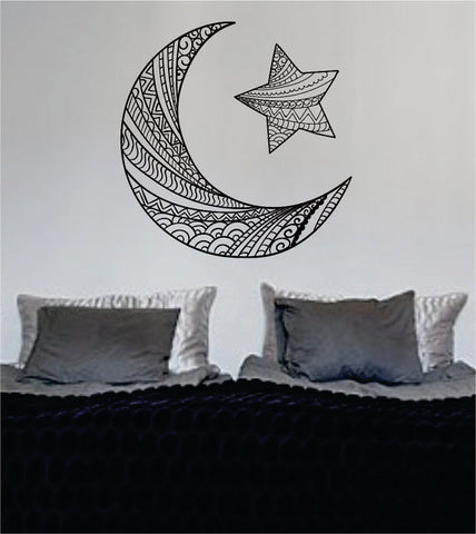 Moon and Star Version 2 Design Outer Space Decal Sticker Wall Vinyl Art Home Room Decor