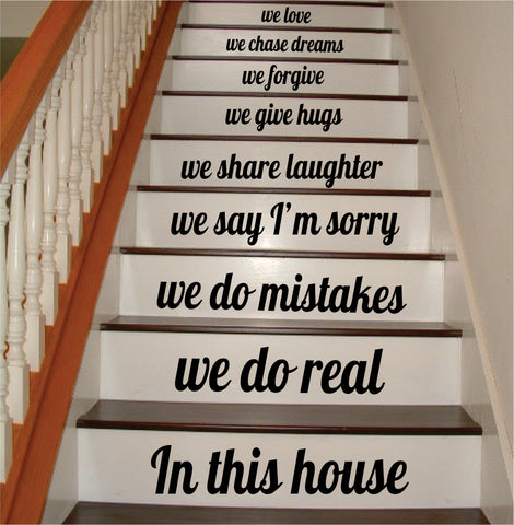 In This House Stairs v5 Quote Wall Decal Sticker Art Vinyl Family Home House Staircase Inspirational Dreams Love
