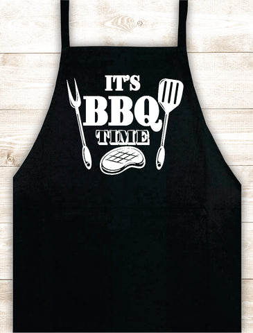 It's BBQ Time Apron Heat Press Vinyl Bbq Barbeque Cook Grill Chef Bake Food Kitchen Funny Gift Men Women Dad Mom Family Cookout