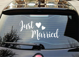 Just Married Car Decal Quote Sticker Wall Vinyl Art Decor Husband Wife Newly Wed Marriage Love Cute Beautiful Wedding Hearts