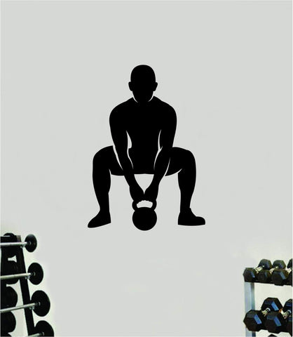Kettlebell Squat Wall Decal Home Decor Bedroom Room Vinyl Sticker Art Teen Work Out Gym Fitness Train Lift Strong Inspirational Motivational Health