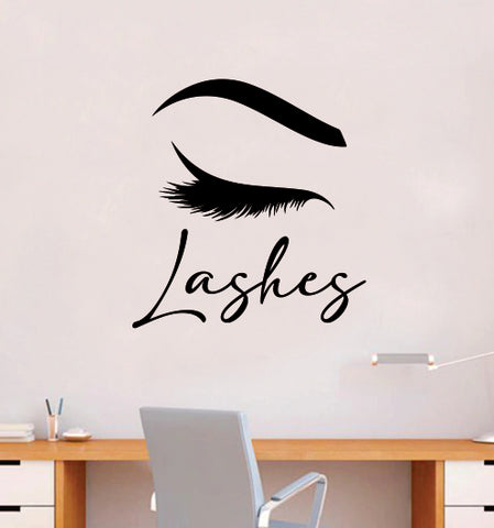 Lashes Logo Wall Decal Sticker Vinyl Home Decor Bedroom Art Make Up Cosmetics Girls Eyes Eyebrows Eyelashes Brows Vanity Beauty