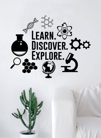 Learn Discover Explore Science Decal Sticker Wall Vinyl Art Home Room Decor Teacher School Classroomi Atom Gears DNA