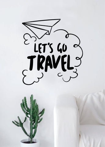 Let's Go Travel Paper Airplane Quote Decal Sticker Wall Vinyl Art Home Room Decor Adventure Inspirational Wanderlust Mountains Trees