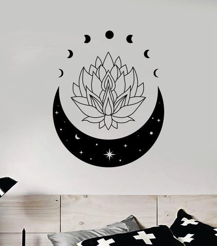 Lotus Flower Moon Wall Decal Sticker Vinyl Art Home Decor Bedroom Boy Girl Baby Teen Namaste Yoga Meditate Space Stars