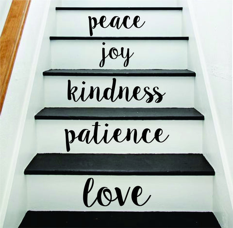 Love Patience Stairs Quote Wall Decal Sticker Room Art Vinyl Joy Peace Happy Family Home House Staircase