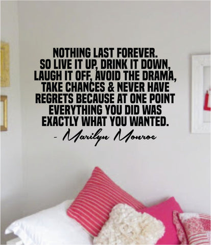 Marilyn Monroe Nothing Last Forever Quote Wall Decal Home Decor Bedroom Sticker Vinyl Art Girls Teen Inspirational