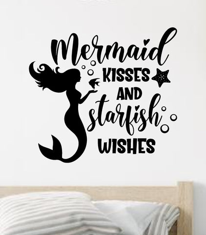 Mermaid Kisses Starfish Wishes Wall Decal Home Decor Art Vinyl Sticker Bedroom Room Baby Teen Girls Daughter Ocean Beach Cute School Nursery Playroom