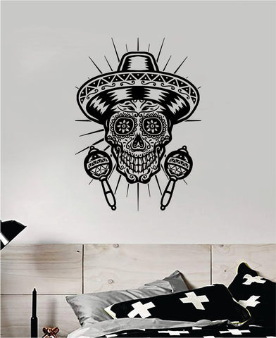 Mexican Sugar Skull V2 Art Wall Decal Sticker Vinyl Room Bedroom Home Decor Teen Day of the Dead Zombie Sugarskull Beach Tattoo
