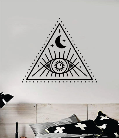 Moon Eye Triangle Wall Decal Sticker Vinyl Art Bedroom Room Home Decor Teen Inspirational Girls Yoga Zen Meditate Namaste Tattoo Boho All Seeing