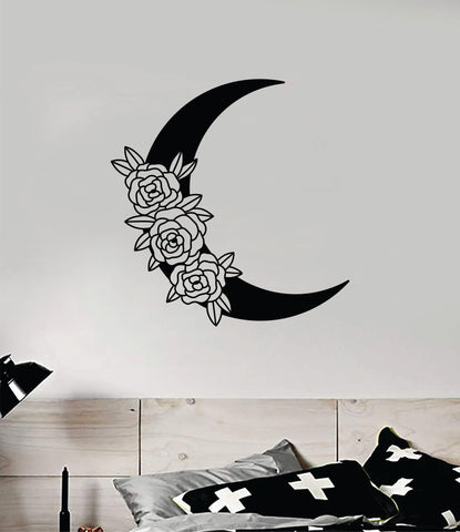 Moon Roses Wall Decal Sticker Vinyl Art Wall Bedroom Room Home Decor Teen Inspirational Girls Tattoo Boho Nature Space
