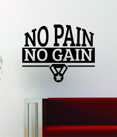 No Pain No Gain Fitness Gym Design Quote Decal Sticker Wall Vinyl Art Words Decor Weight Dumbbell Inspirational