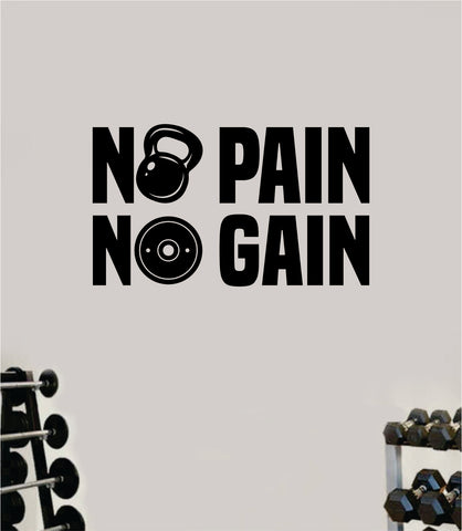 No Pain No Gain V6 Kettlebell Gym Fitness Wall Decal Home Decor Bedroom Room Vinyl Sticker Teen Art Quote Beast Lift Strong Inspirational Motivational Health Girls