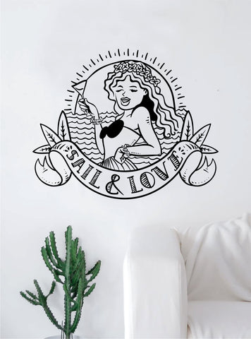 Sail and Love Hawaiian Girl Tattoo Quote Decal Sticker Wall Vinyl Art Home Decor Inspirational Ocean Nautical