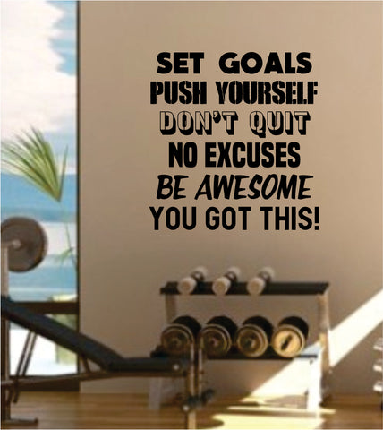 Set Goals Push Yourself Gym Fitness Quote Design Decal Sticker Wall Vinyl Art Decor Home Inspirational