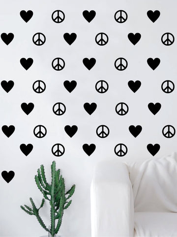 Set of 24 Hearts and 24 Peace Signs Pattern Decal Sticker Wall Vinyl Art Home Decor Teen Love