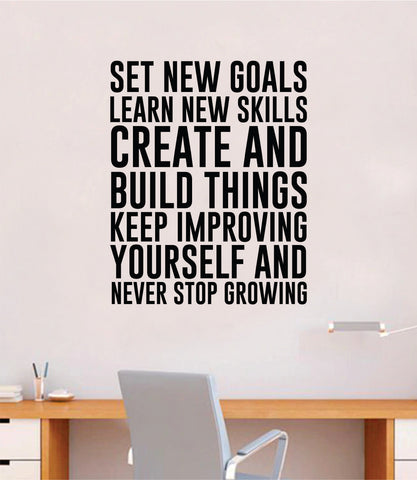 Set New Goals Wall Decal Home Decor Vinyl Art Sticker Bedroom Quote Nursery Baby Teen Boy Girl School Inspirational Motivational Fitness Gym Health