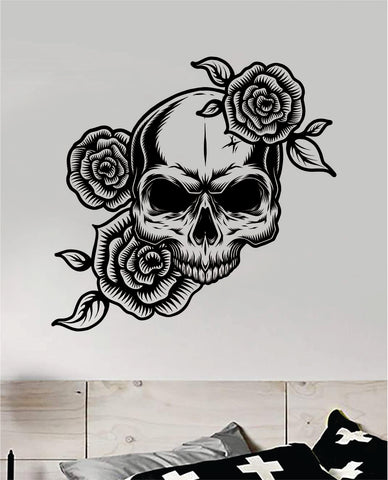 Skull Roses Wall Decal Home Decor Vinyl Art Sticker Bedroom Room Boy Girl Baby Teen Tattoo