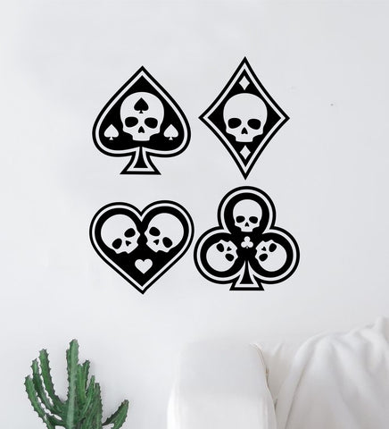 Skull Playing Cards Decal Sticker Wall Vinyl Art Wall Bedroom Room Home Decor Teen Inspirational Boys Girls Tattoo Las Vegas Cards Casino Gamble Man Cave Spades Hearts Club Diamond