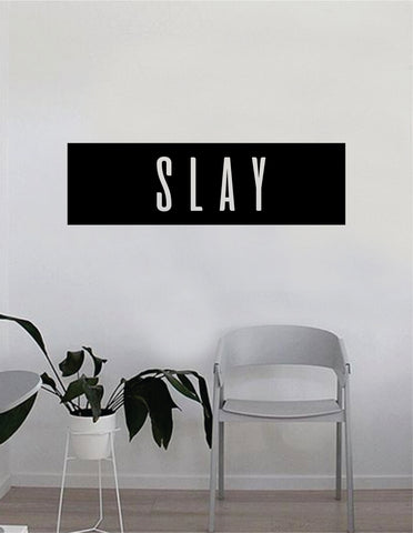 Slay Rectangle Quote Beautiful Design Decal Sticker Wall Vinyl Decor Art Eyebrows Eyelashes Lashes Make Up Cosmetics Beauty Salon MUA