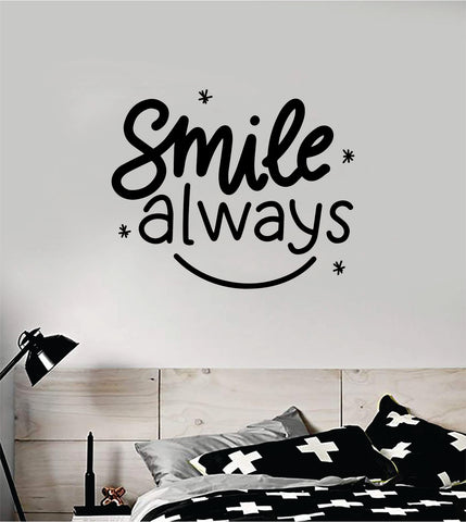 Smile Always Wall Decal Sticker Home Decor Vinyl Art Bedroom Teen Inspirational Quote Cute Happy School Nursery Baby Kids