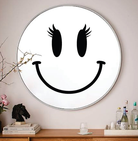 Smiley Face Lashes for Mirror Wall Decal Sticker Vinyl Art Wall Bedroom Home Decor Inspirational Motivational Girls Teen Beauty Eyelashes Brows Make Up Cute Trendy Happy Smile Funny Aesthetic Vanity Women