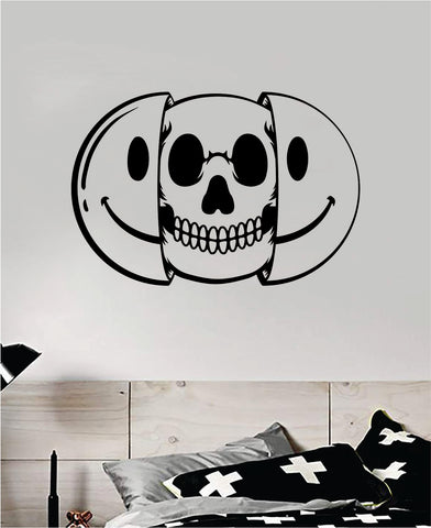 Smiley Face Skull Art Wall Decal Sticker Vinyl Room Bedroom Home Decor Teen Day of the Dead Zombie Sugarskull Tattoo