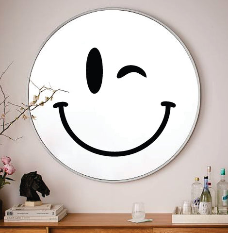 Smiley Face Wink for Mirror Wall Decal Sticker Vinyl Art Wall Bedroom Home Decor Inspirational Motivational Girls Teen Beauty Eyelashes Brows Make Up Cute Trendy Happy Smile Funny Aesthetic Vanity Women