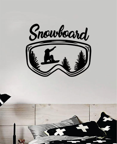 Snowboarding Mountain Trees Goggles Wall Decal Sticker Vinyl Art Bedroom Room Home Decor Teen Baby Boy Girl Nursery Sports Snow Board Winter
