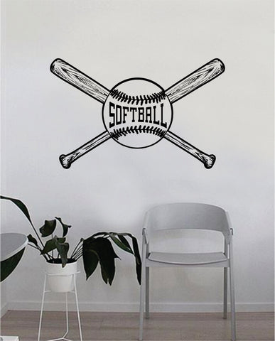 Softball Ball and Bats Wall Decal Sticker Bedroom Living Room Art Vinyl Beautiful Inspirational Sports Teen Softball