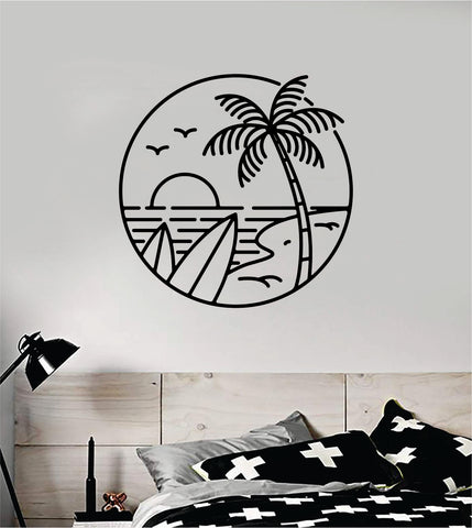 Surf Beach Circle Decal Sticker Wall Vinyl Art Home Room Decor Bedroom Sports Quote Board Surfing Ocean Waves Good Vibes