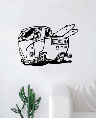 Surf Van Decal Sticker Bedroom Living Room Wall Vinyl Art Home Decor Teen Nursery Vintage Man Cave Auto Surfboard Beach Hippy VW Volkswagen
