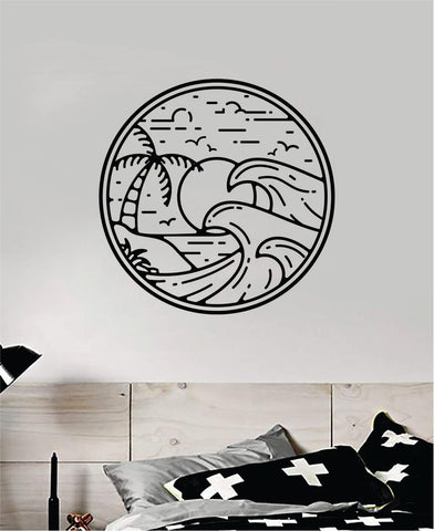 Surf Beach Circle V5 Decal Sticker Wall Vinyl Art Home Room Decor Bedroom Sports Quote Surfing Ocean Waves Good Vibes
