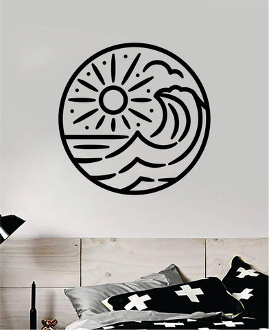 Surf Beach Circle V6 Decal Sticker Wall Vinyl Art Home Room Decor Bedroom Sports Quote Surfing Ocean Waves Good Vibes