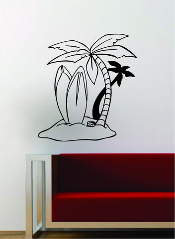 Surfboards Beach Scene Palm Trees Decal Sticker Wall Vinyl Art Decor Home Ocean Surfer Surf Sports Summer