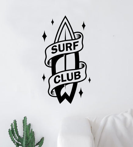 Surf Club Wall Decal Sticker Bedroom Room Vinyl Art Home Sticker Decor Teen Nursery Inspirational Sports Kids Teen Boy Girl Surfing Surfboard Beach Ocean Adventure