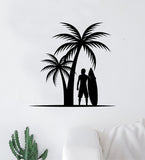Surfer Palm Trees Wall Decal Sticker Room Bedroom Art Vinyl Decor Teen Inspirational Surfboard Shaka Ocean Beach Good Vibes