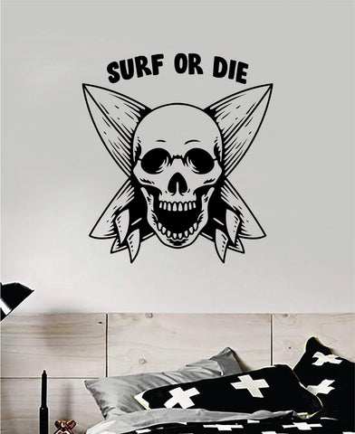 Surf Skull V6 Art Wall Decal Sticker Vinyl Room Bedroom Home Decor Teen Day of the Dead Zombie Sugarskull Sports Beach Tattoo