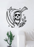 Traditional Grim Reaper Tattoo Decal Sticker Wall Vinyl Art Home Decor Skull Flowers