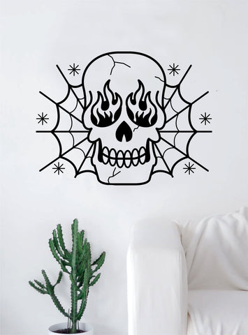 Traditional Skull Spiderwebs Flames Tattoo Decal Sticker Wall Vinyl Art Home Decor Beautiful Living Room Bedroom