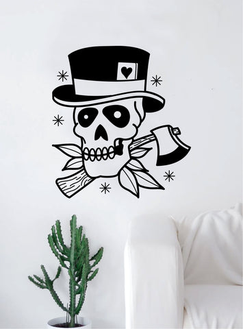 Traditional Tophat Skull Tattoo Decal Sticker Wall Vinyl Art Home Decor Skulls Flowers