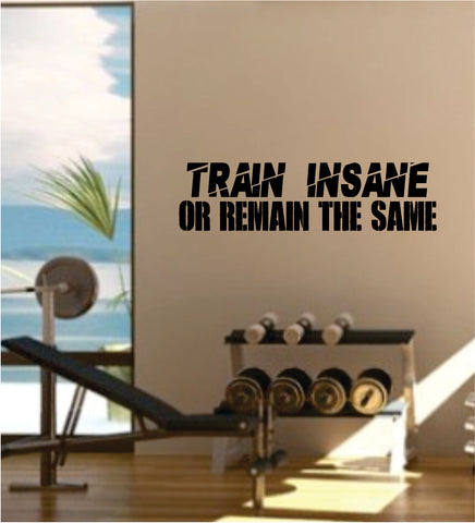 Train Insane or Remain the Same Quote Fitness Health Work Out Gym Decal Sticker Wall Vinyl Art Wall Room Decor Weights Dumbbell Motivation Inspirational
