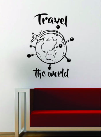 Travel the World V3 Quote Decal Sticker Wall Vinyl Art Decor Home Adventure Wanderlust Airplane Globe