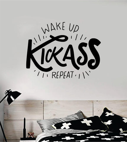 Wake Up Kick A Repeat V3 Quote Wall Decal Sticker Bedroom Room Art Vinyl Inspirational Motivational Teen School Sports