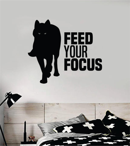 Wolf Feed Your Focus Quote Fitness Health Work Out Decal Sticker Wall Vinyl Art Wall Bedroom Room Decor Decoration Weights Lift Dumbbell Motivation Inspirational Gym Beast Animals