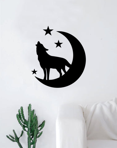 Wolf Moon Stars Decal Sticker Wall Vinyl Art Wall Bedroom Room Decor Decoration Motivation Inspirational Beast Animals