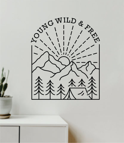 Young Wild and Free Adventure Wall Decal Home Decor Art Sticker Vinyl Bedroom Boy Girl Teen Travel Mountains Hike Wanderlust School Nursery